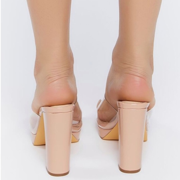 Nude clear square toe chunky platform high heel mules sz 10 - Picture 4 of 4